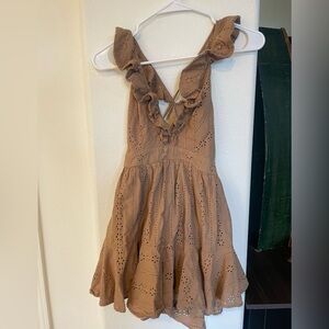 MARBLE Taupe Eyelet Ruffled Romper